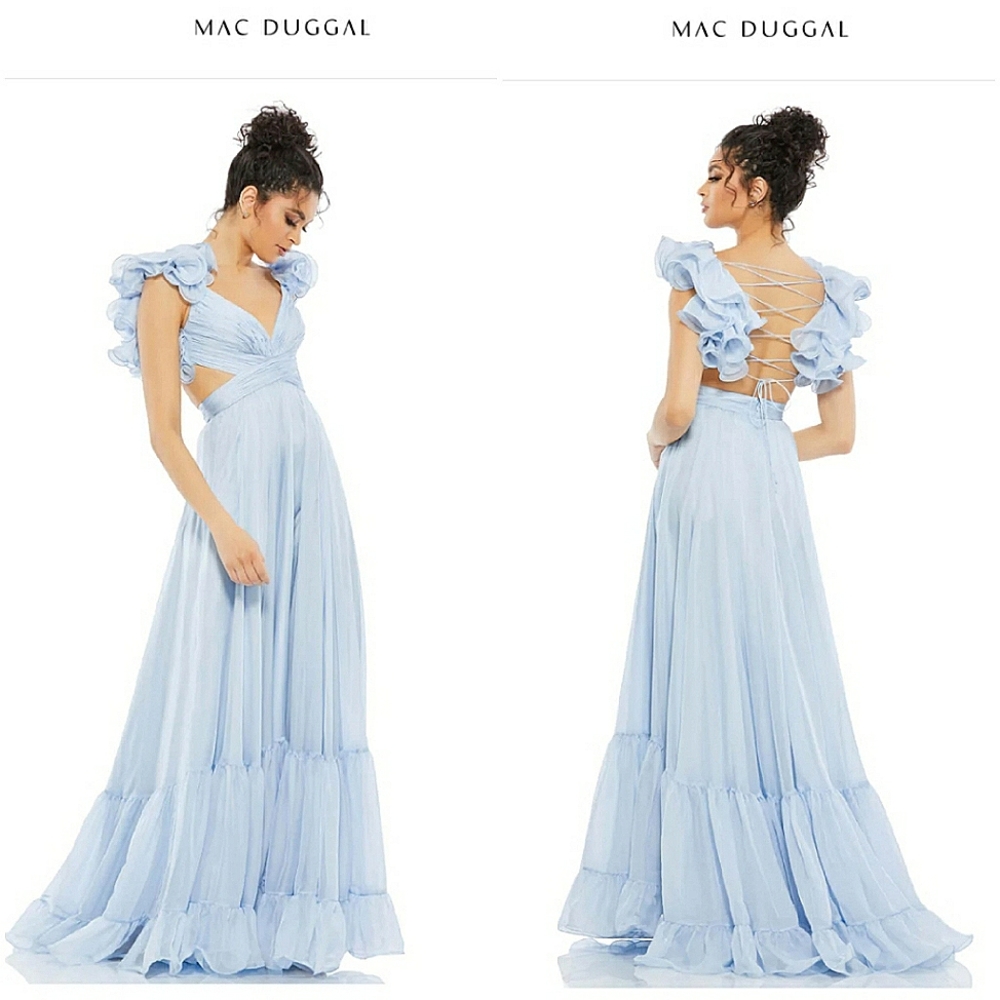 Mac Duggal Ruffle Lace-up Gown